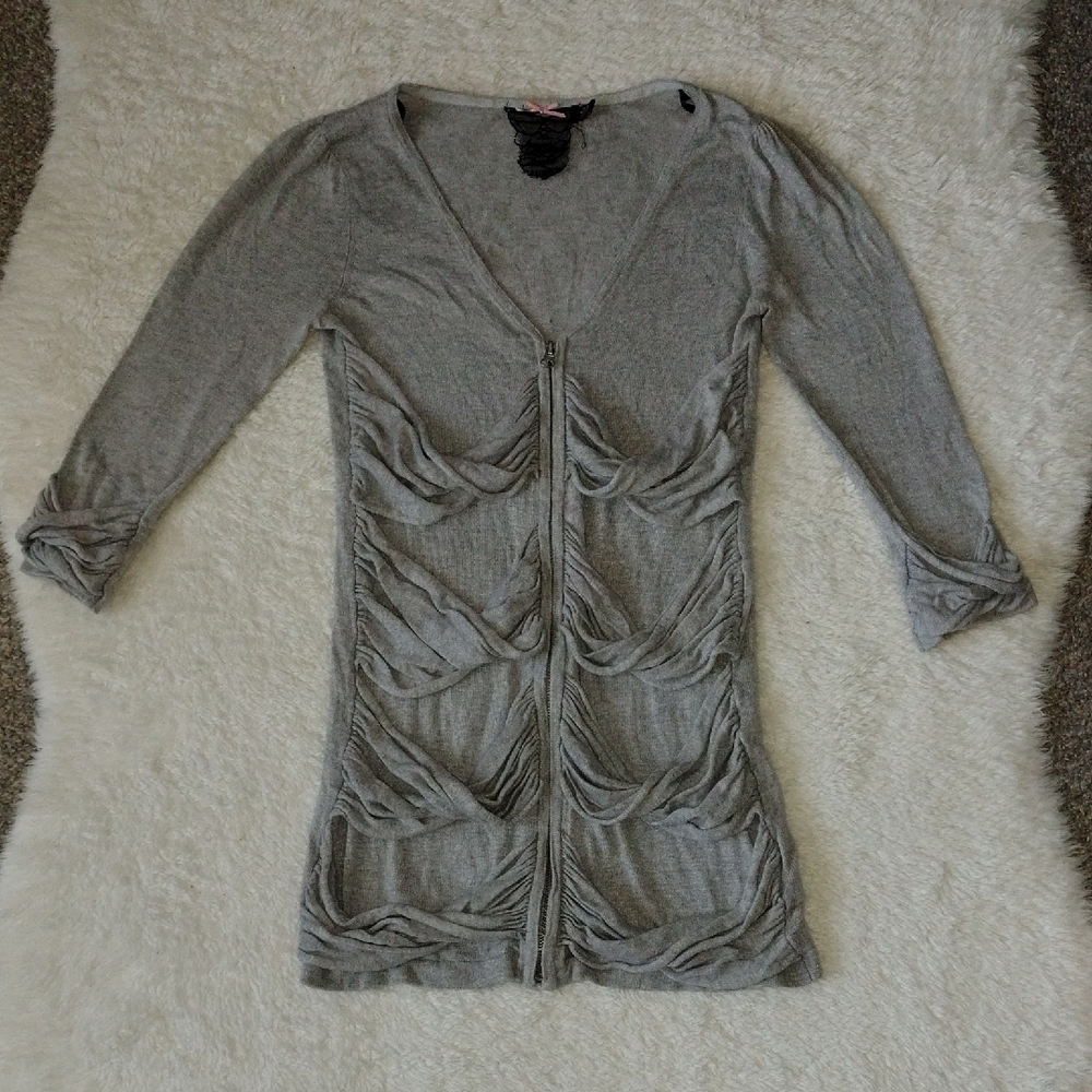 Gray Long Sleeve Zipper Cardigan